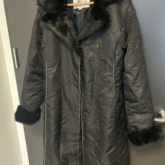 Ebene by Patrick Assuline Rabbit Fur trim pattern trench size 10 Excellent cond - Picture 5 of 16